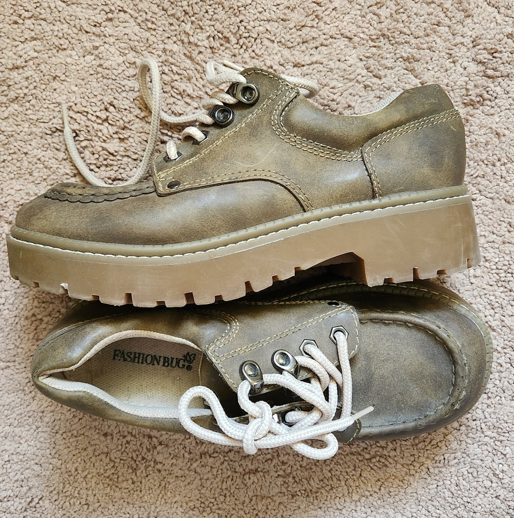 vtg chunky lug sole platform lace up moc toe shoe 9M cosplay y2k 90s brown